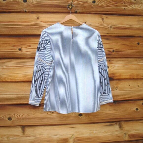 Tanya Taylor Blue White Blouse Top - Picture 8 of 11